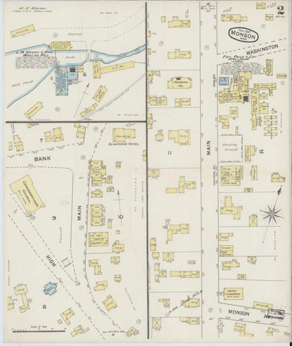 Sanborn Fire Insurance Map from Monson, Hampden County, Massachusetts (1887), Sheet #0002 - Complete Map Set gallery image, historic Sanborn map, vintage wall art, Massachusetts Massachusetts