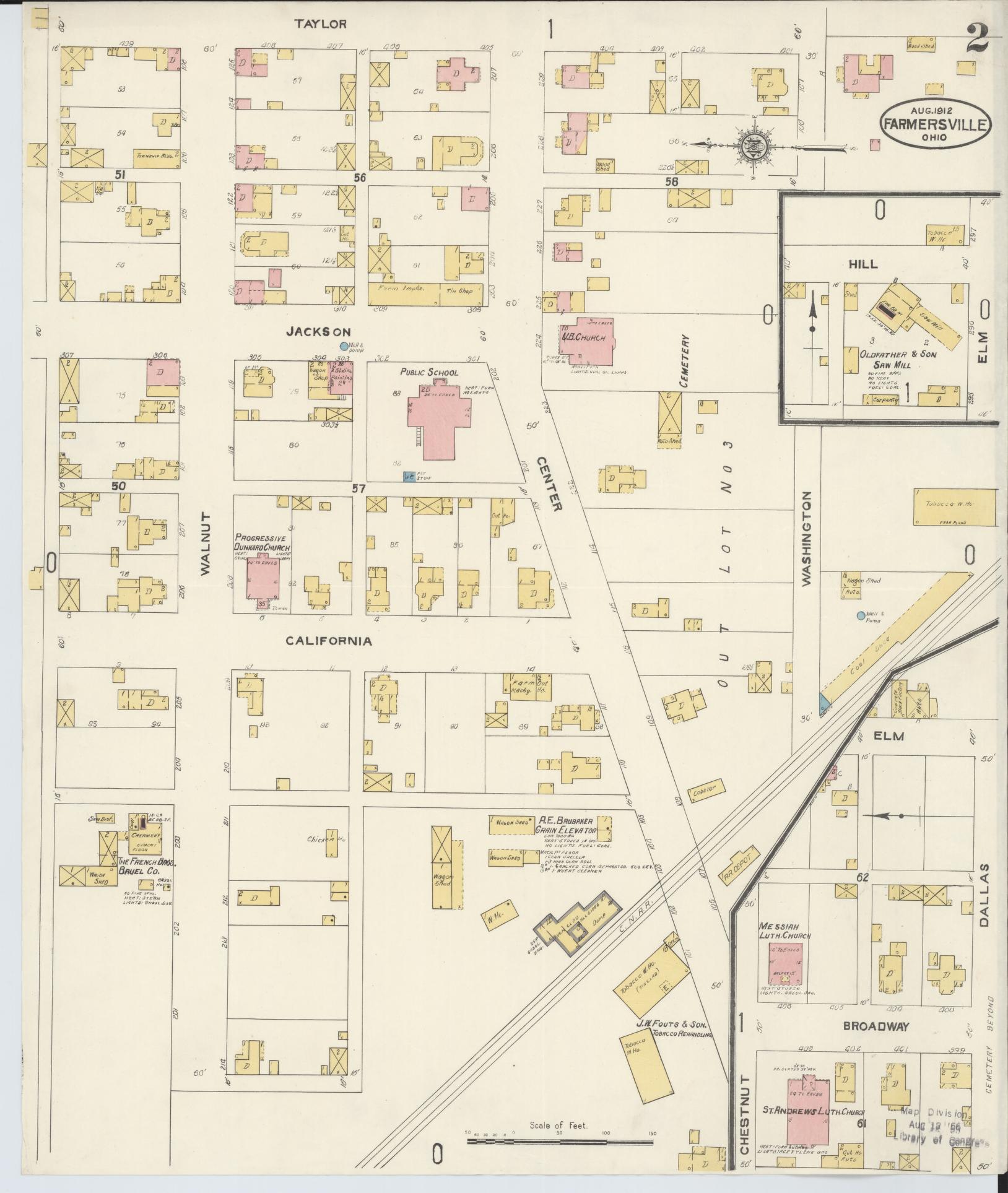 Sanborn Fire Insurance Map from Farmersville, Montogomery County, Ohio (1912), Sheet #0002 - Historic Sanborn Fire Insurance Map Print, vintage old map wall art, antique decor, genealogy gift, Ohio Ohio map