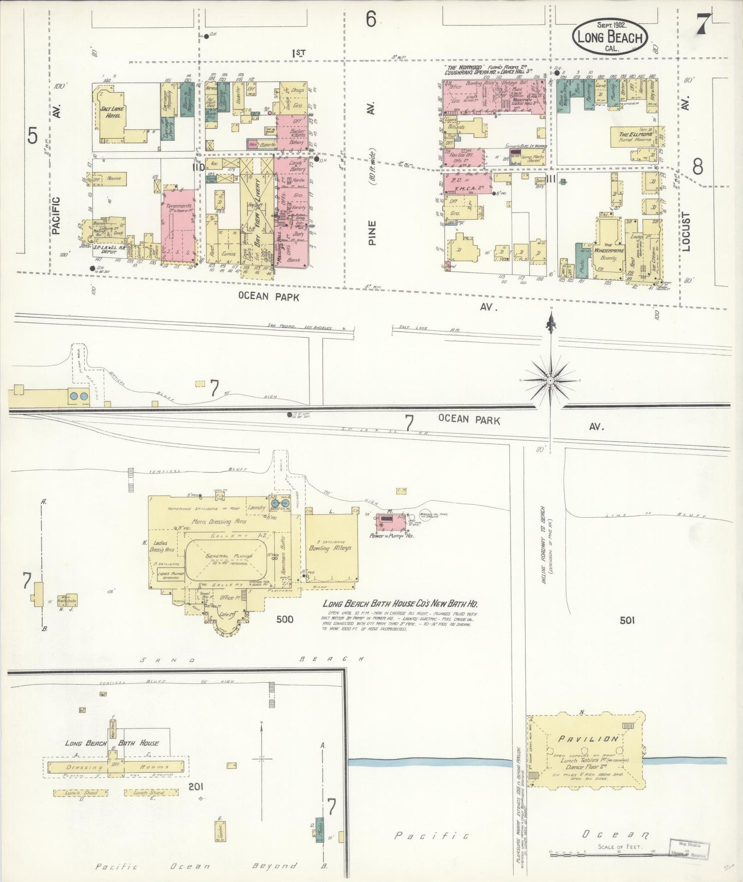 Sanborn Fire Insurance Map from Long Beach, Los Angeles County, California (1902), Sheet #0007 - Historic Sanborn Fire Insurance Map Print, vintage old map wall art, antique decor, genealogy gift, California California map