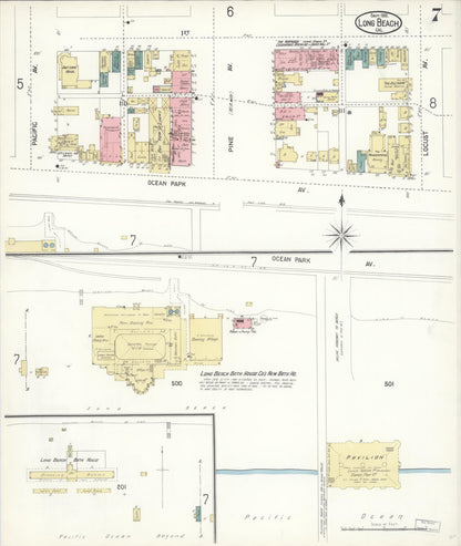 Sanborn Fire Insurance Map from Long Beach, Los Angeles County, California (1902), Sheet #0007 - Historic Sanborn Fire Insurance Map Print, vintage old map wall art, antique decor, genealogy gift, California California map