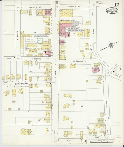 Sanborn Fire Insurance Map from Richmond, Madison County, Kentucky (1912), Sheet #0012 - Complete Map Set gallery image, historic Sanborn map, vintage wall art, Kentucky Kentucky
