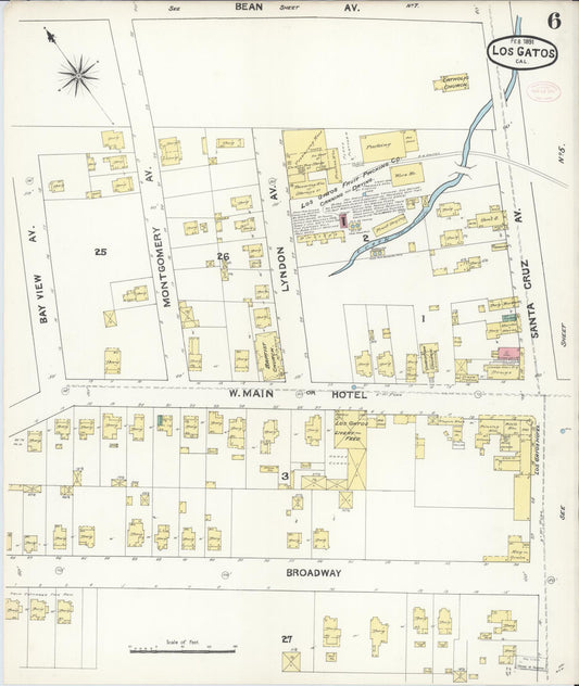 Sanborn Fire Insurance Map from Los Gatos, Santa Clara County, California (1891), Sheet #0006 - Historic Sanborn Fire Insurance Map Print, vintage old map wall art, antique decor, genealogy gift, California California map