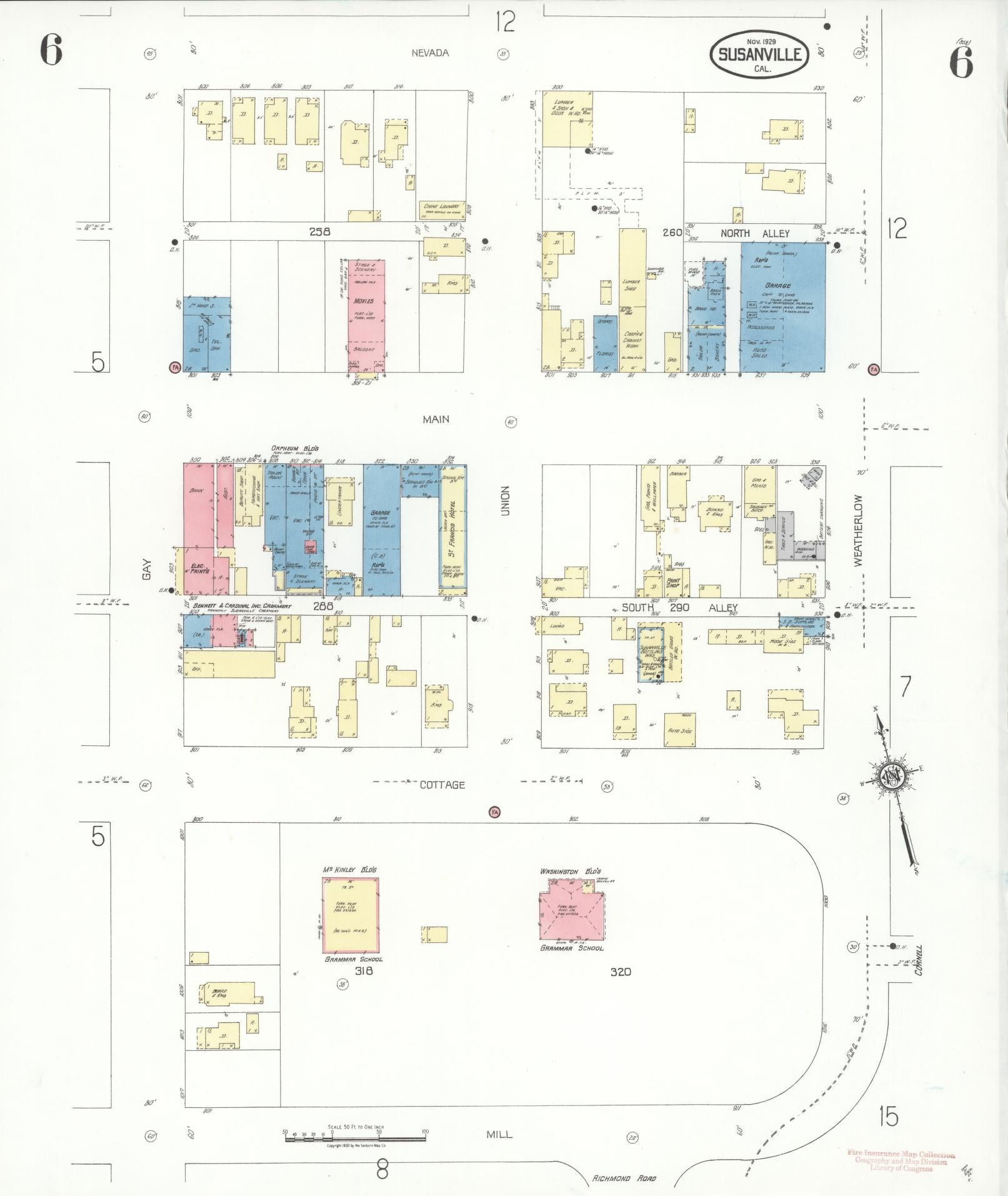 Sanborn Fire Insurance Map from Susanville, Lassen County, California (1929), Sheet #0006 - Complete Map Set gallery image, historic Sanborn map, vintage wall art, California California