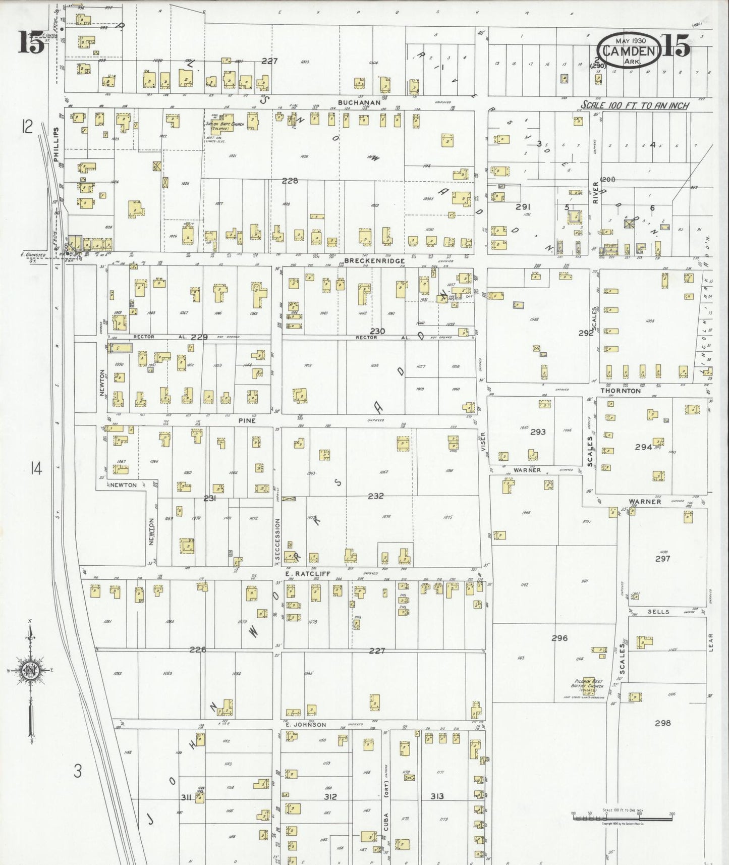 Sanborn Fire Insurance Map from Camden, Ouachita County, Arkansas (1930), Sheet #0015 - Complete Map Set gallery image, historic Sanborn map, vintage wall art, Arkansas Arkansas