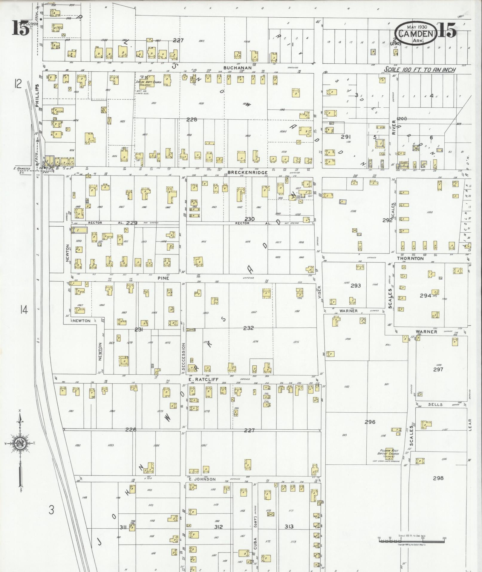 Sanborn Fire Insurance Map from Camden, Ouachita County, Arkansas (1930), Sheet #0015 - Complete Map Set gallery image, historic Sanborn map, vintage wall art, Arkansas Arkansas