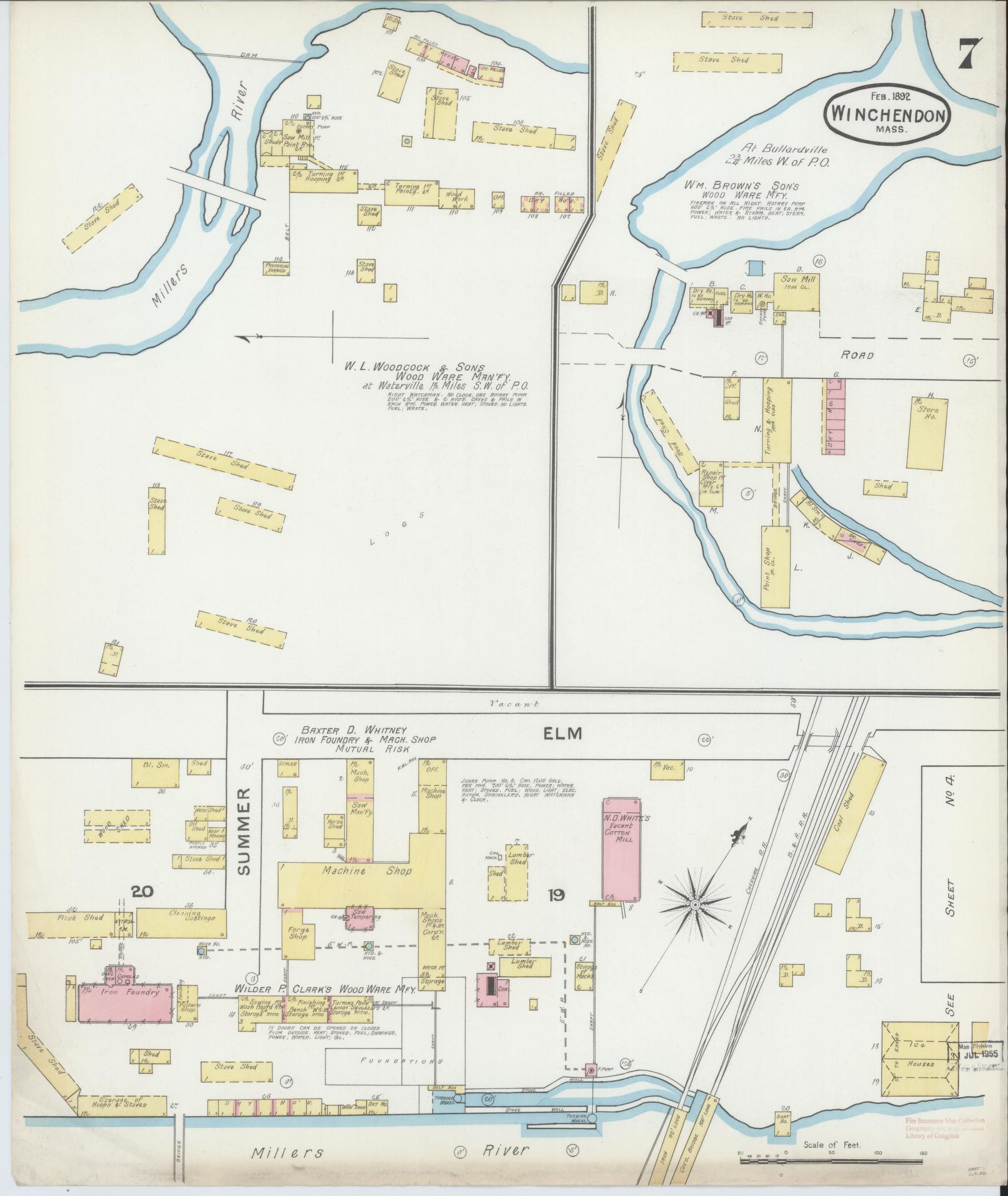 Sanborn Fire Insurance Map from Winchendon, Worcester County, Massachusetts (1892), Sheet #0007 - Complete Map Set gallery image, historic Sanborn map, vintage wall art, Massachusetts Massachusetts