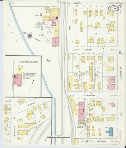 Sanborn Fire Insurance Map from Flint, Genesee County, Michigan (1909), Sheet #0004 - Historic Sanborn Fire Insurance Map Print, vintage old map wall art, antique decor, genealogy gift, Michigan Michigan map