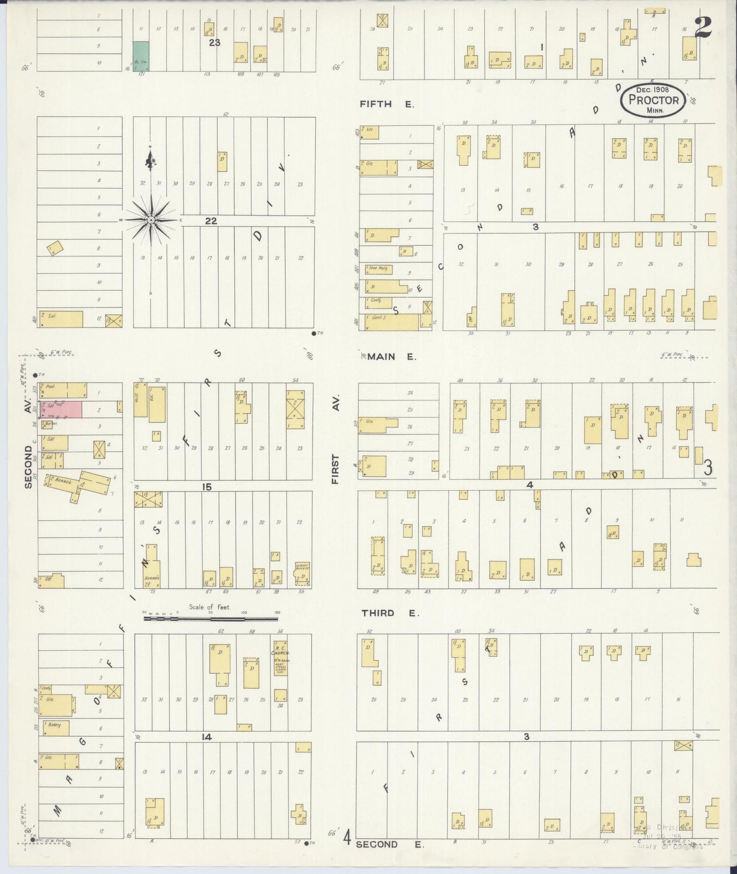 Sanborn Fire Insurance Map from Proctor, Saint Louis County, Minnesota (1908), Sheet #0002 - Historic Sanborn Fire Insurance Map Print, vintage old map wall art, antique decor, genealogy gift, Minnesota Minnesota map
