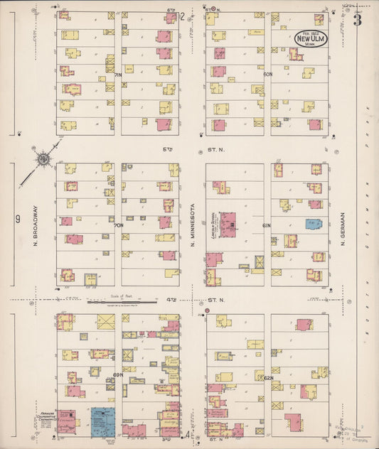Sanborn Fire Insurance Map from New Ulm, Brown County, Minnesota (1922), Sheet #0003 - Historic Sanborn Fire Insurance Map Print, vintage old map wall art, antique decor, genealogy gift, Minnesota Minnesota map