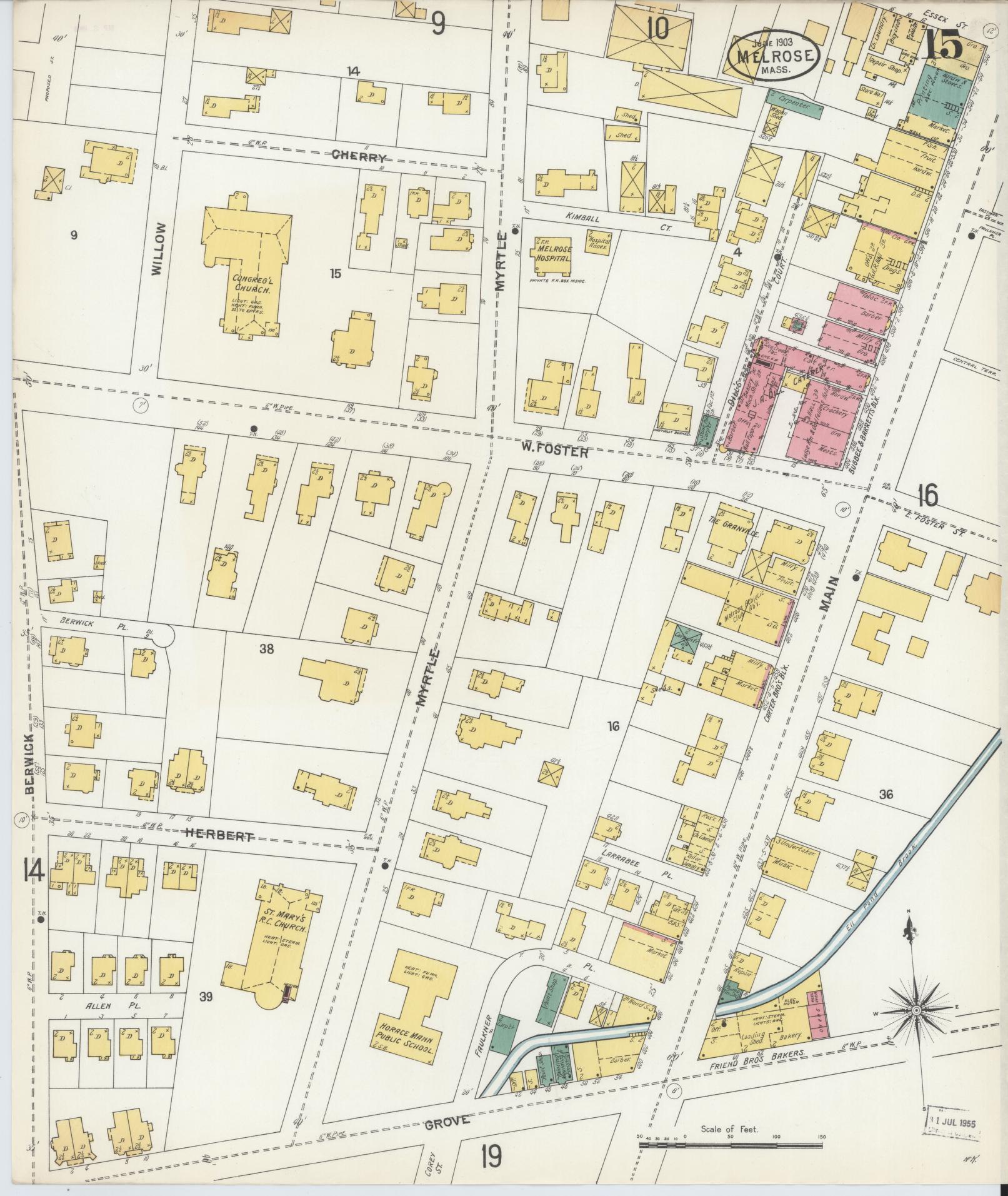 Sanborn Fire Insurance Map from Melrose, Middlesex County, Massachusetts (1903), Sheet #0015 - Complete Map Set gallery image, historic Sanborn map, vintage wall art, Massachusetts Massachusetts