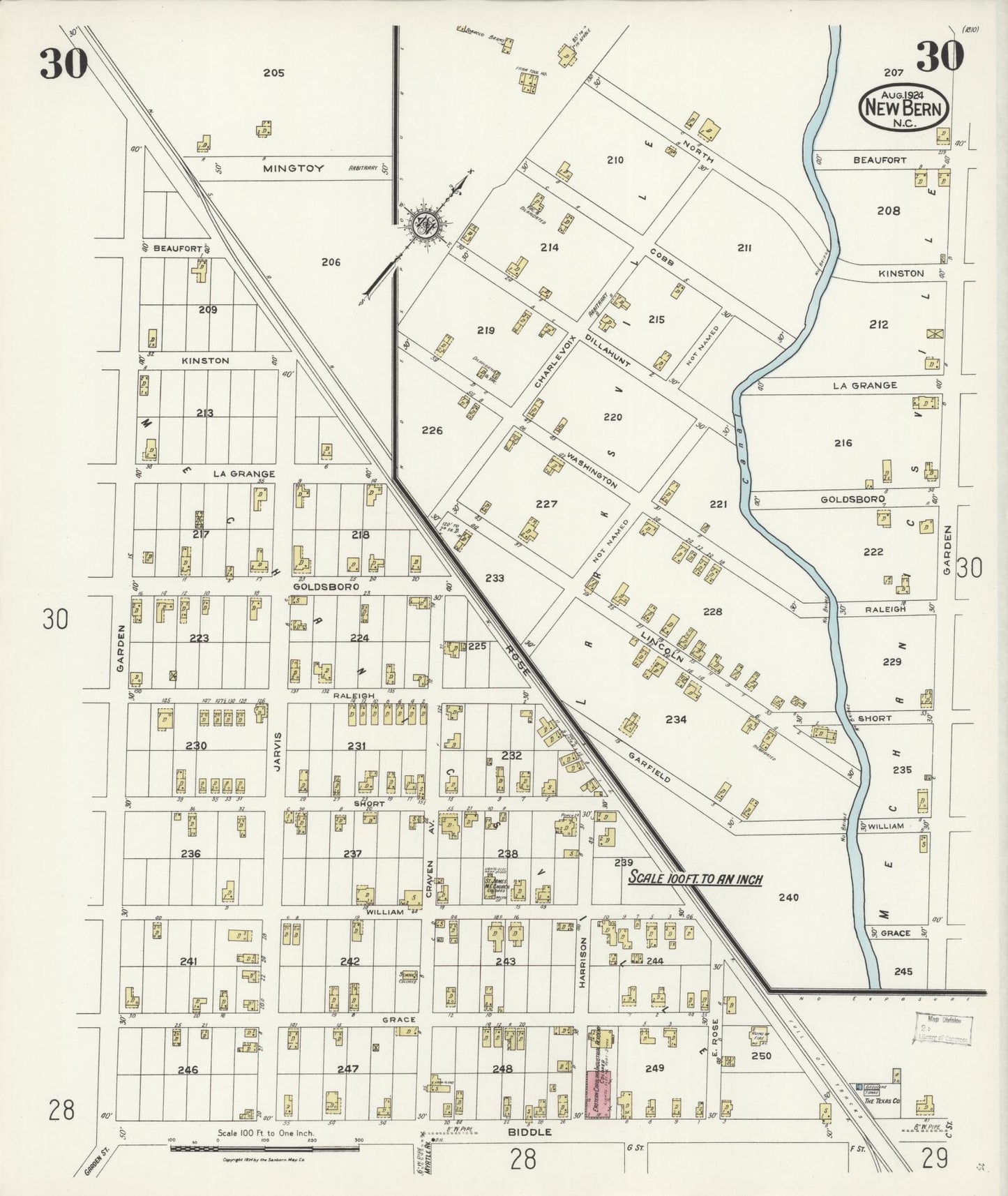 Sanborn Fire Insurance Map from New Bern, Craven County, North Carolina (1924), Sheet #0030 - Historic Sanborn Fire Insurance Map Print, vintage old map wall art, antique decor, genealogy gift, North Carolina North Carolina map