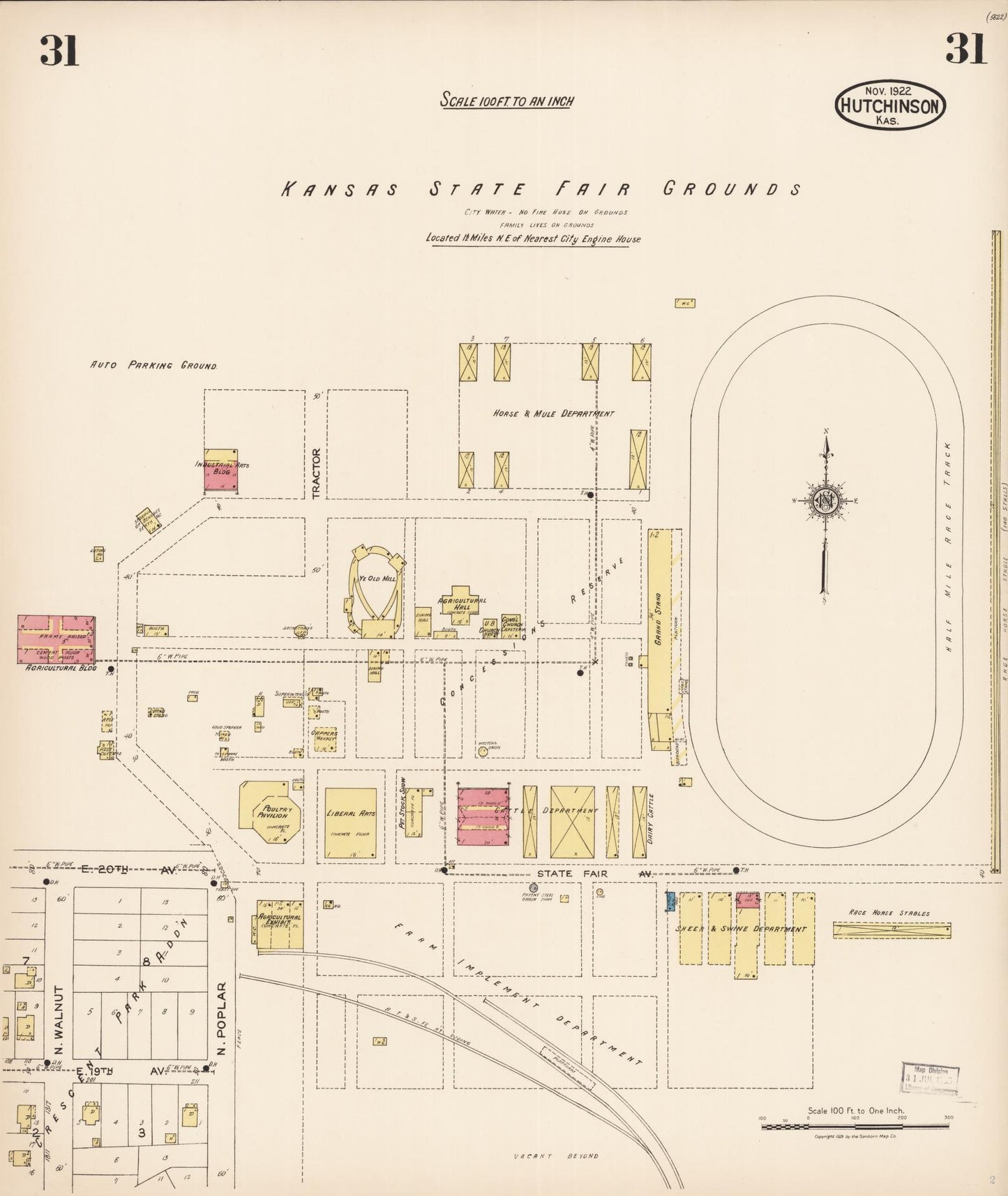 Sanborn Fire Insurance Map from Hutchinson, Reno County, Kansas (1922), Sheet #0032 - Historic Sanborn Fire Insurance Map Print, vintage old map wall art, antique decor, genealogy gift, Kansas Kansas map