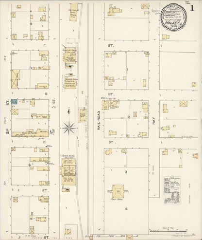 Sanborn Fire Insurance Map from Halsey, Linn County, Oregon (1892), Sheet #0001 - Complete Map Set gallery image, historic Sanborn map, vintage wall art, Oregon Oregon