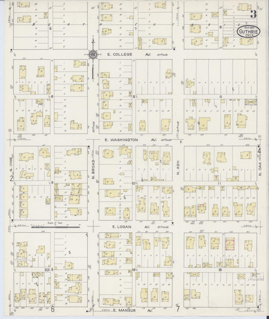 Sanborn Fire Insurance Map from Guthrie, Logan County, Oklahoma (1914), Sheet #0003 - Historic Sanborn Fire Insurance Map Print, vintage old map wall art, antique decor, genealogy gift, Oklahoma Oklahoma map