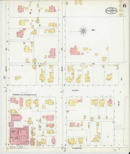 Sanborn Fire Insurance Map from Columbia, Maury County, Tennessee (1899), Sheet #0006 - Complete Map Set gallery image, historic Sanborn map, vintage wall art, Tennessee Tennessee