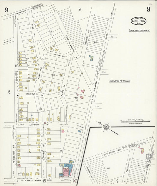 Sanborn Fire Insurance Map from Audubon, Camden County, New Jersey (1924), Sheet #0009 - Historic Sanborn Fire Insurance Map Print, vintage old map wall art, antique decor, genealogy gift, New Jersey New Jersey map