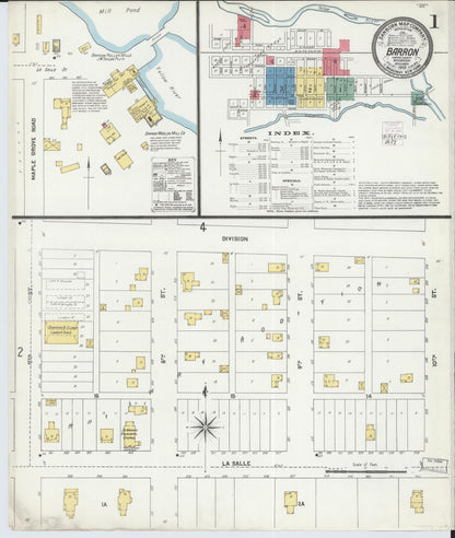 Sanborn Fire Insurance Map from Barron, Barron County, Wisconsin (1892), Sheet #0001 - Complete Map Set gallery image, historic Sanborn map, vintage wall art, Wisconsin Wisconsin