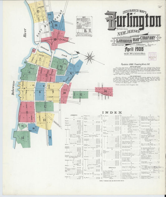 Sanborn Fire Insurance Map from Burlington, Burlington County, New Jersey. (1908) – Historic Sanborn Fire Insurance Map Print