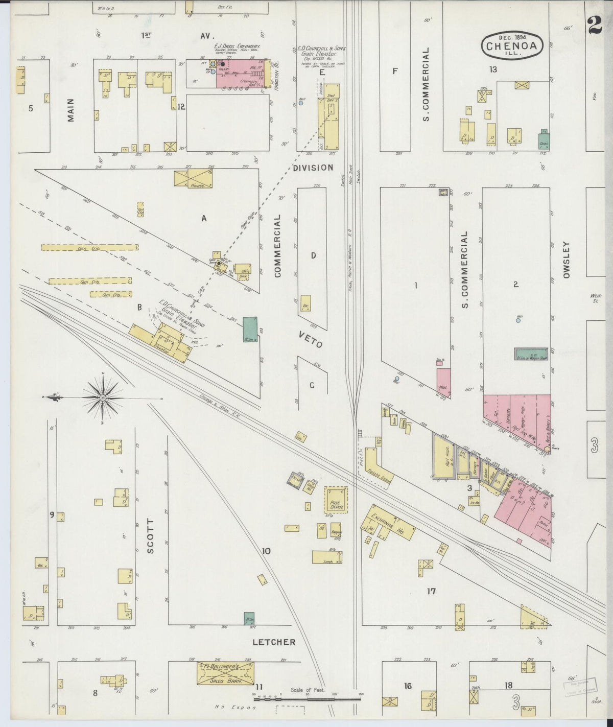 Sanborn Fire Insurance Map from Chenoa, McLean County, Illinois (1894), Sheet #0002 - Historic Sanborn Fire Insurance Map Print, vintage old map wall art, antique decor, genealogy gift, Illinois Illinois map