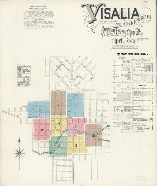 Sanborn Fire Insurance Map from Visalia, Tulare County, California. (1891) – Historic Sanborn Fire Insurance Map Print