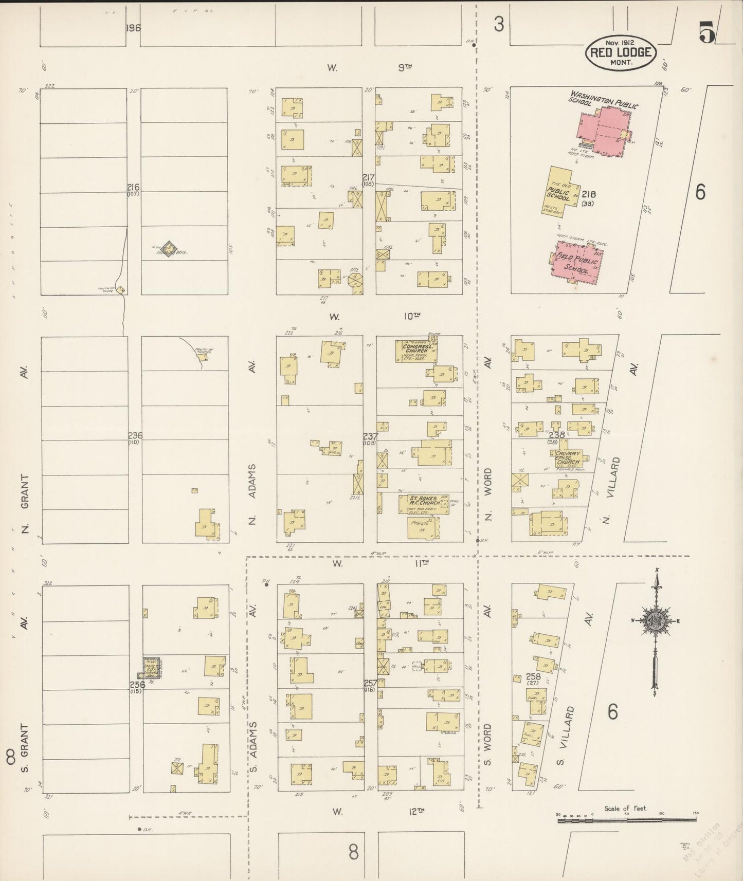 Sanborn Fire Insurance Map from Red Lodge, Carbon County, Montana (1912), Sheet #0005 - Complete Map Set gallery image, historic Sanborn map, vintage wall art, Montana Montana