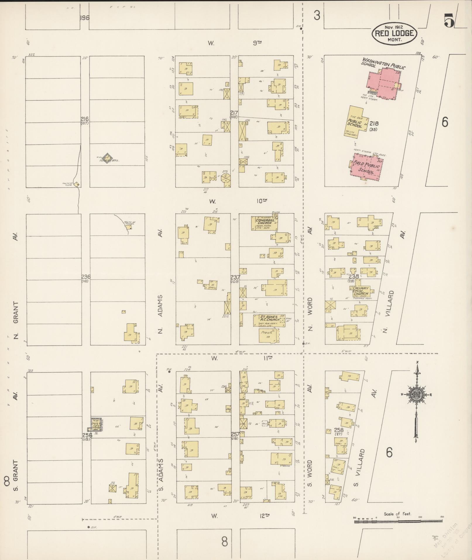 Sanborn Fire Insurance Map from Red Lodge, Carbon County, Montana (1912), Sheet #0005 - Complete Map Set gallery image, historic Sanborn map, vintage wall art, Montana Montana