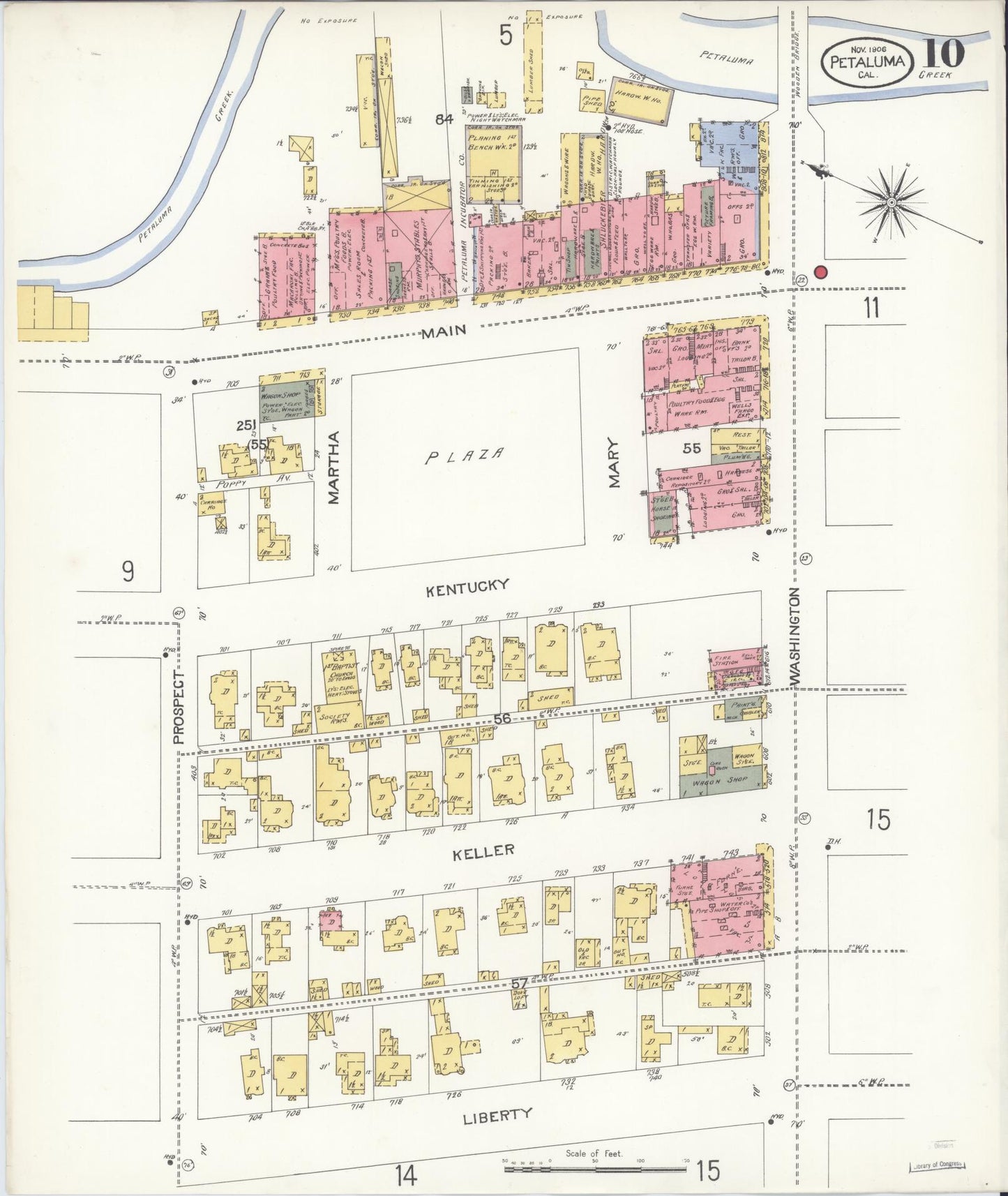 Sanborn Fire Insurance Map from Petaluma, Sonoma County, California (1906), Sheet #0010 - Complete Map Set gallery image, historic Sanborn map, vintage wall art, California California
