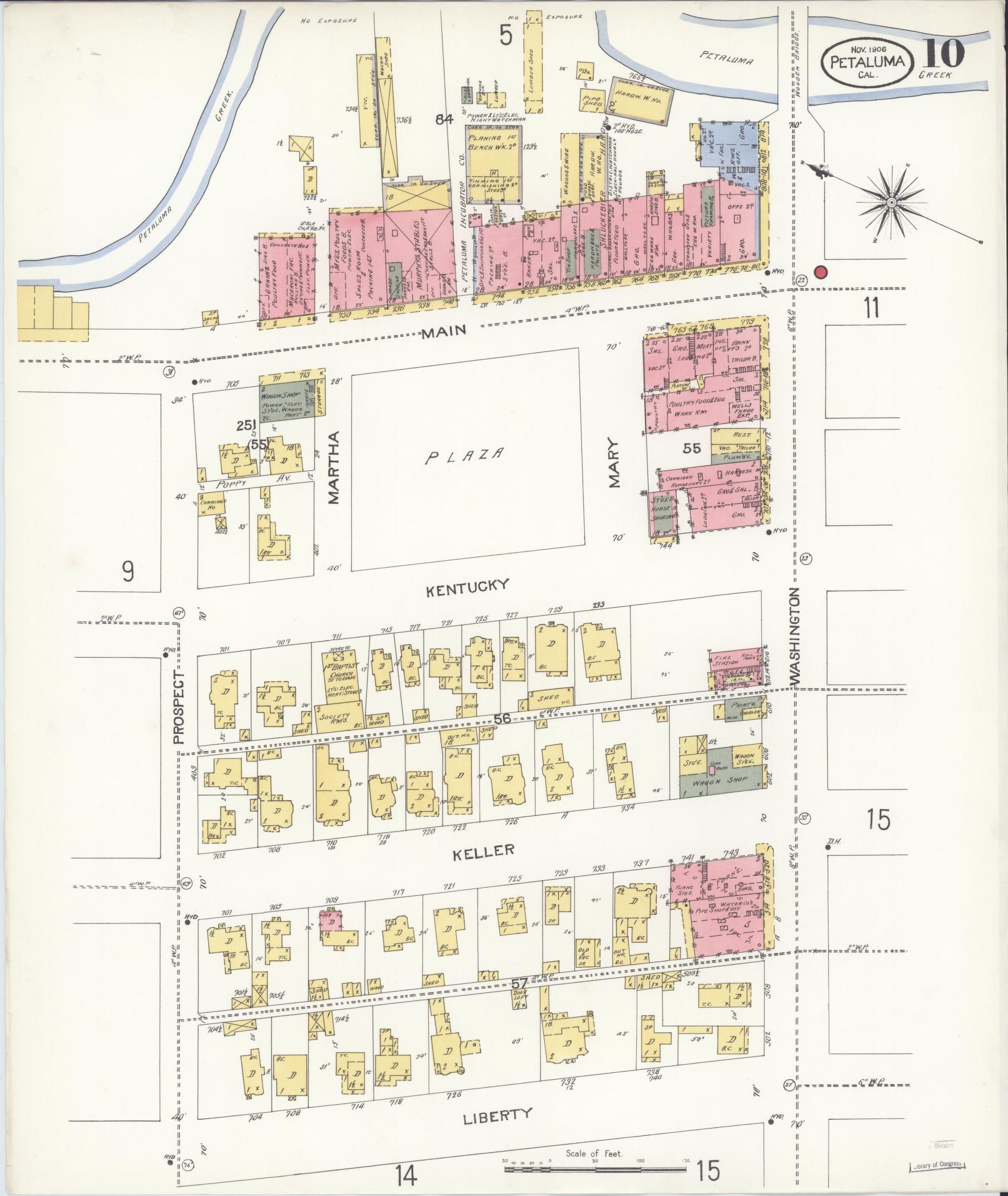 Sanborn Fire Insurance Map from Petaluma, Sonoma County, California (1906), Sheet #0010 - Complete Map Set gallery image, historic Sanborn map, vintage wall art, California California