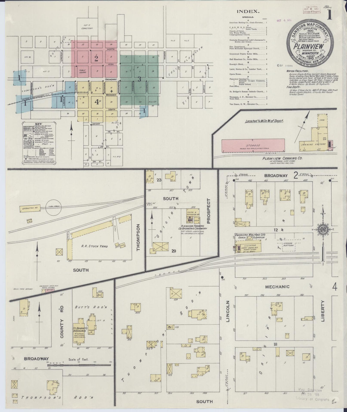 Sanborn Fire Insurance Map from Plainview, Wabasha County, Minnesota (1910), Sheet #0001 - Historic Sanborn Fire Insurance Map Print, vintage old map wall art, antique decor, genealogy gift, Minnesota Minnesota map