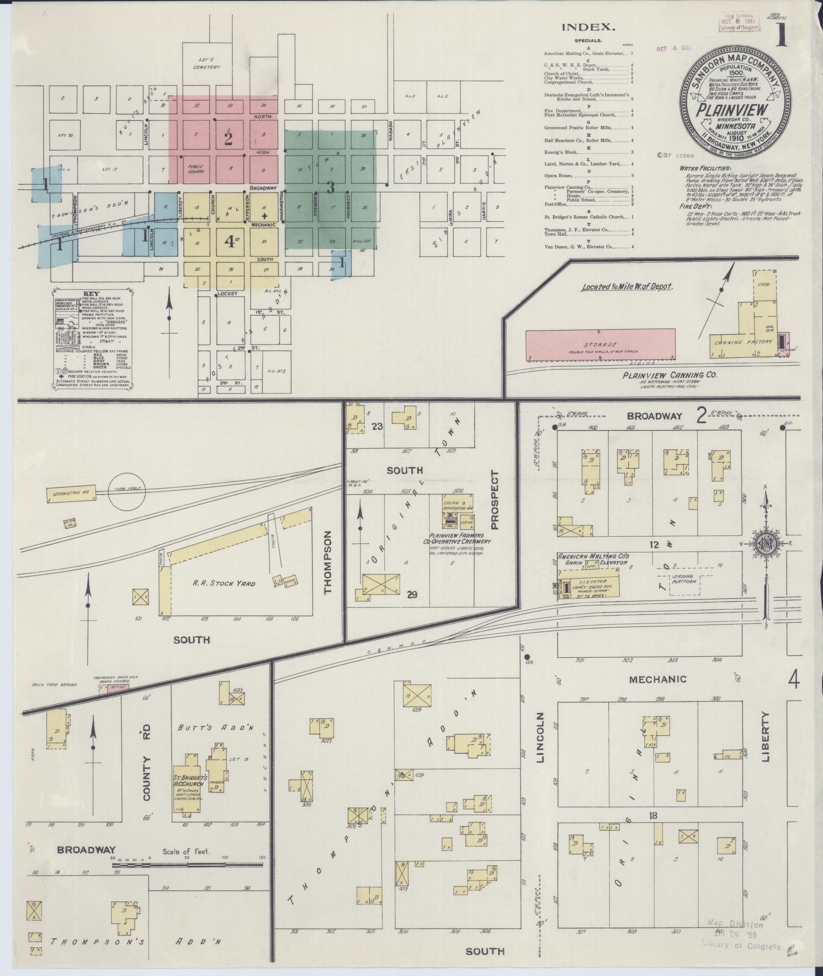 Sanborn Fire Insurance Map from Plainview, Wabasha County, Minnesota (1910), Sheet #0001 - Historic Sanborn Fire Insurance Map Print, vintage old map wall art, antique decor, genealogy gift, Minnesota Minnesota map