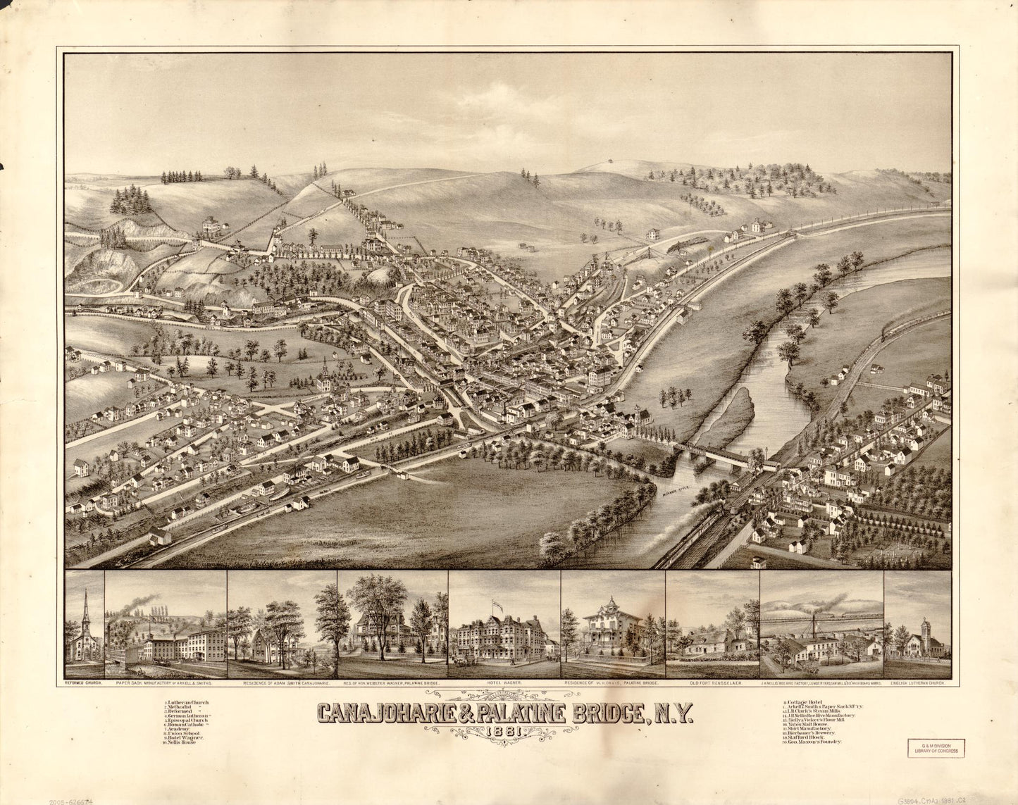 Canajoharie & Palatine Bridge, N.Y., 1881 (1881) – Historic Bird’s-Eye View Panorama Print