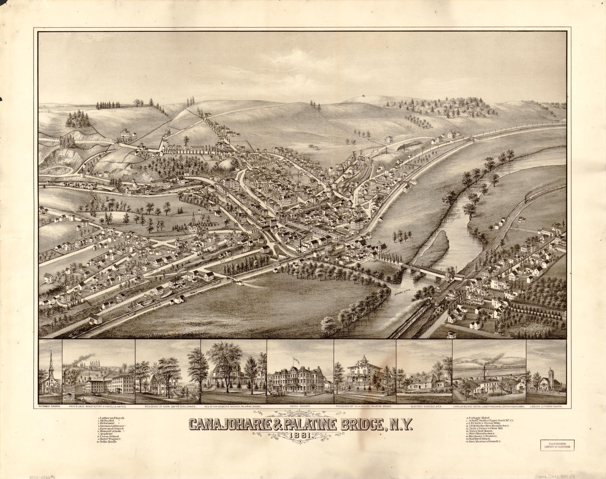 Canajoharie & Palatine Bridge, N.Y., 1881 (1881) – Historic Bird’s-Eye View Panorama Print