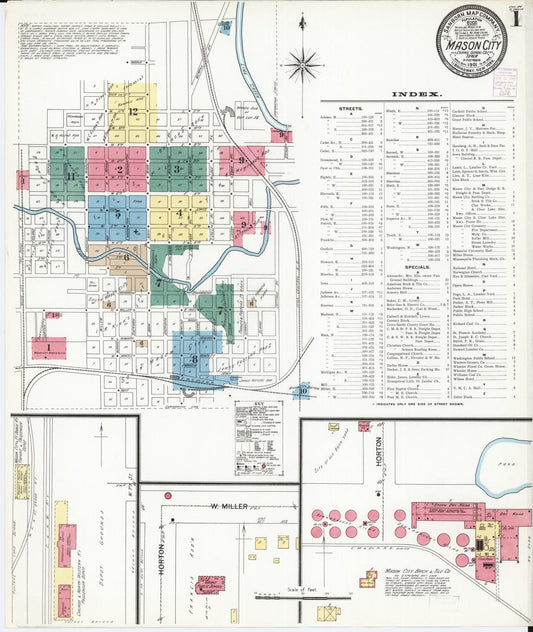 Sanborn Fire Insurance Map from Mason City, Cerro Gordo County, Iowa (1901), Sheet #0001 - Historic Sanborn Fire Insurance Map Print, vintage old map wall art