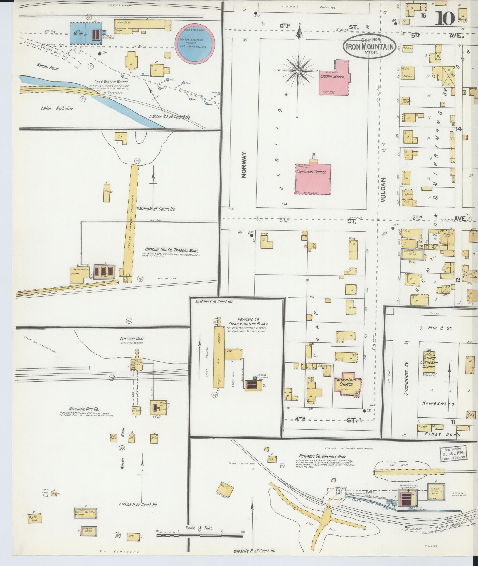 Sanborn Fire Insurance Map from Iron Mountain, Dickinson County, Michigan (1904), Sheet #0010 - Complete Map Set gallery image, historic Sanborn map, vintage wall art, Michigan Michigan