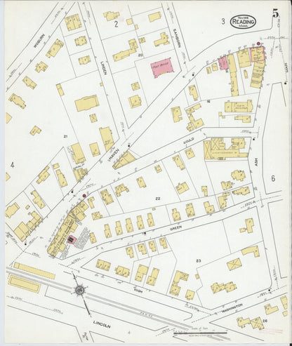 Sanborn Fire Insurance Map from Reading, Middlesex County, Massachusetts (1918), Sheet #0005 - Complete Map Set gallery image, historic Sanborn map, vintage wall art, Massachusetts Massachusetts
