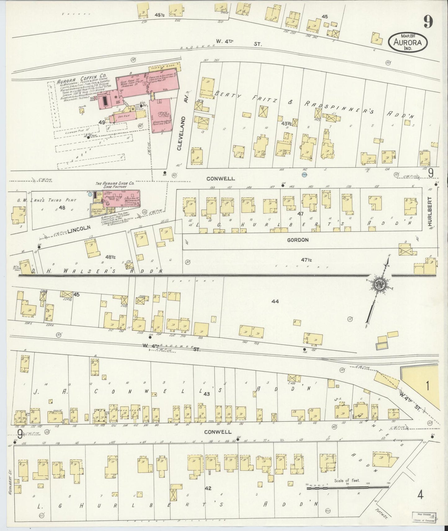 Sanborn Fire Insurance Map from Aurora, Dearborn County, Indiana (1911), Sheet #0009 - Complete Map Set gallery image, historic Sanborn map, vintage wall art, Indiana Indiana
