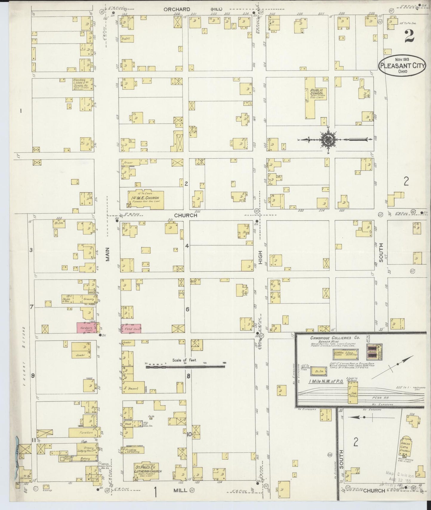 Sanborn Fire Insurance Map from Pleasant City, Guernsey County, Ohio (1913), Sheet #0002 - Historic Sanborn Fire Insurance Map Print, vintage old map wall art, antique decor, genealogy gift, Ohio Ohio map