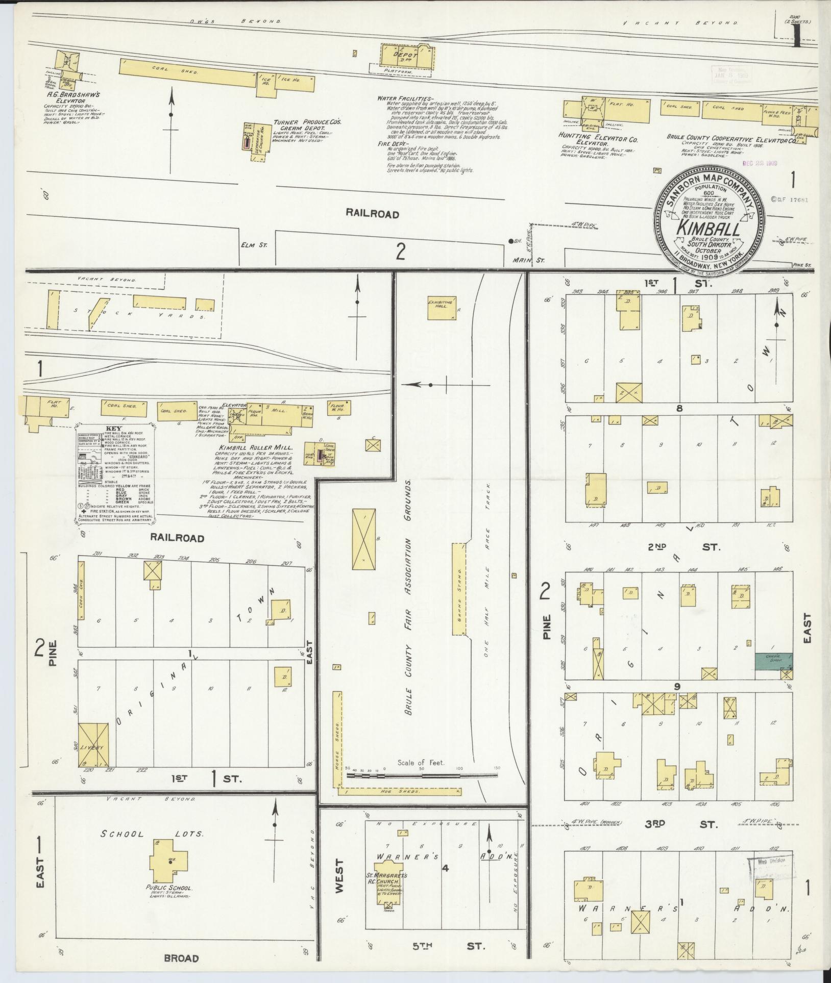 Sanborn Fire Insurance Map from Kimball, Brule County, South Dakota. (1909) – Historic Sanborn Fire Insurance Map Print