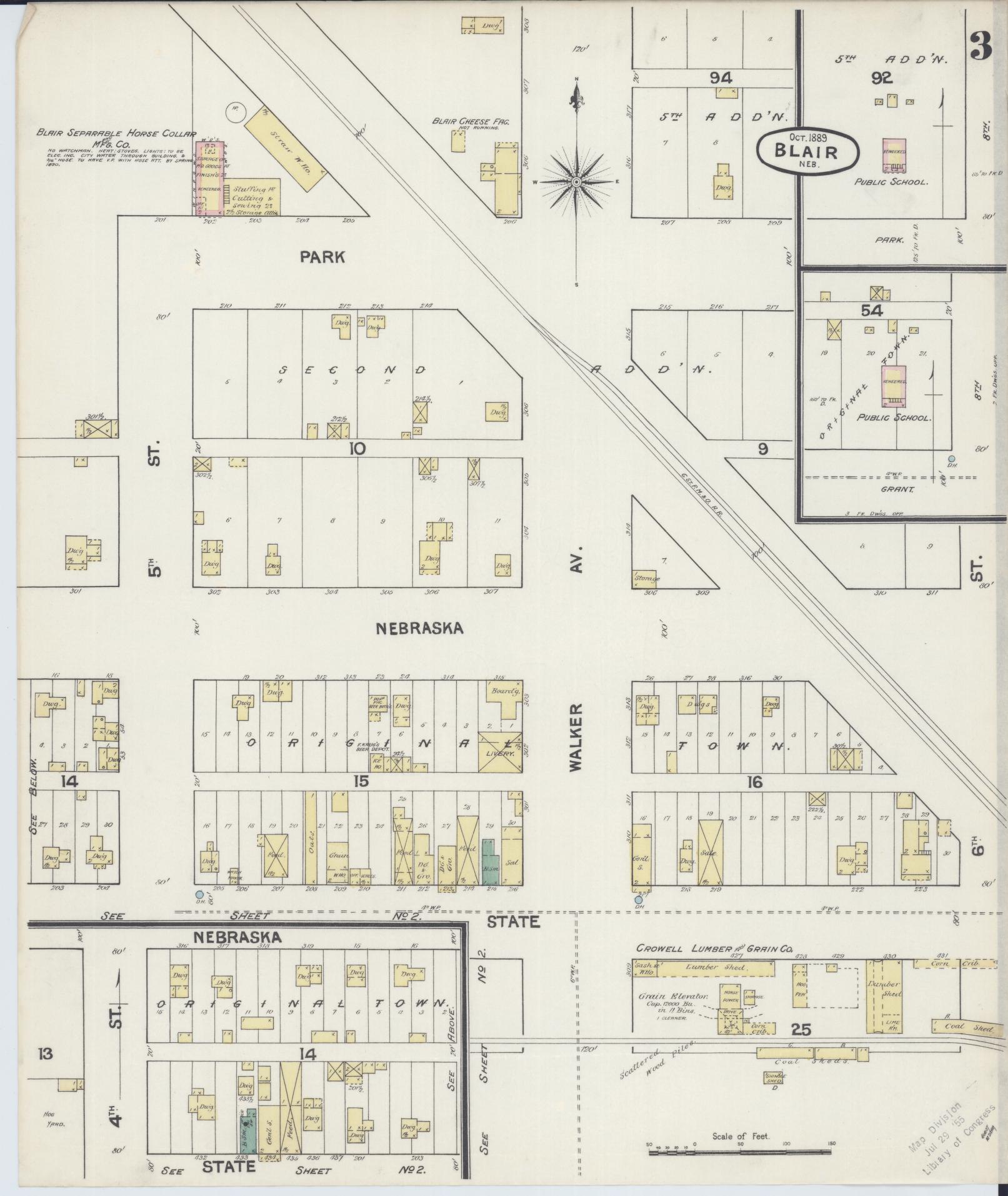 Sanborn Fire Insurance Map from Blair, Washington County, Nebraska (1889), Sheet #0003 - Historic Sanborn Fire Insurance Map Print, vintage old map wall art, antique decor, genealogy gift, Nebraska Nebraska map