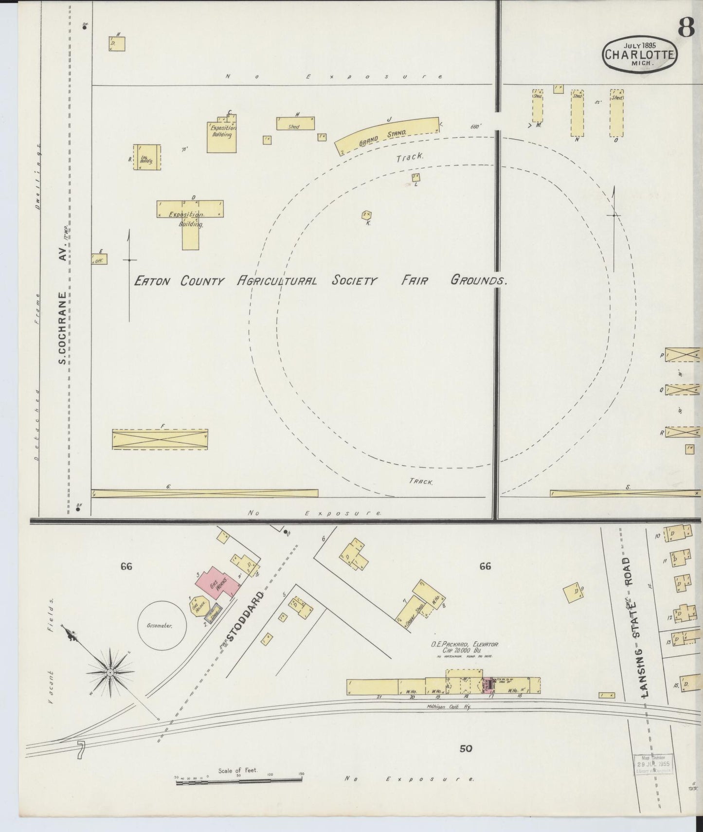 Sanborn Fire Insurance Map from Charlotte, Eaton County, Michigan (1895), Sheet #0008 - Historic Sanborn Fire Insurance Map Print, vintage old map wall art, antique decor, genealogy gift, Michigan Michigan map