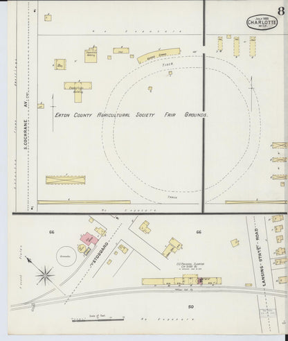 Sanborn Fire Insurance Map from Charlotte, Eaton County, Michigan (1895), Sheet #0008 - Historic Sanborn Fire Insurance Map Print, vintage old map wall art, antique decor, genealogy gift, Michigan Michigan map