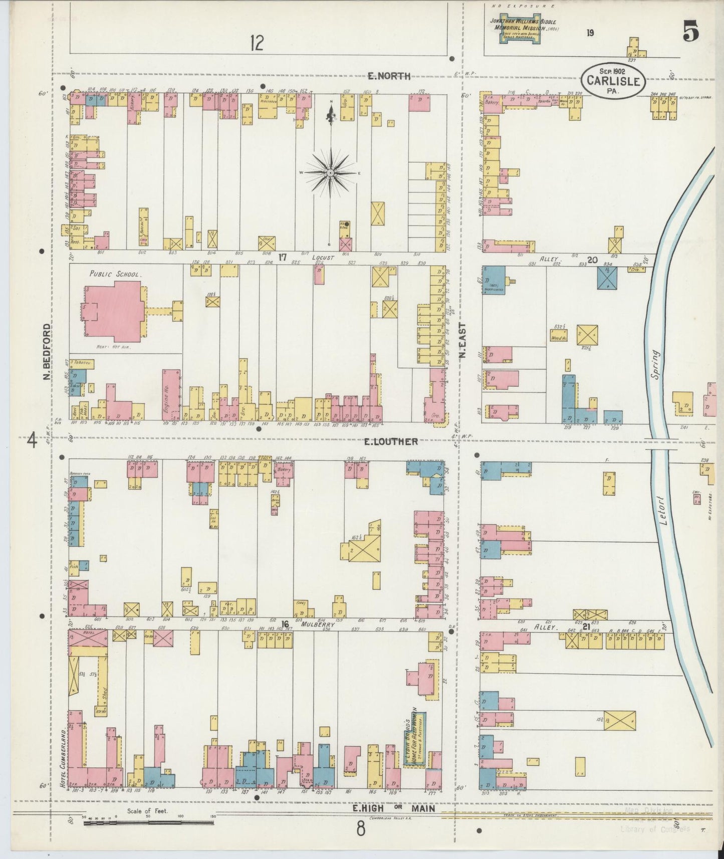 Sanborn Fire Insurance Map from Carlisle, Cumberland County, Pennsylvania (1902), Sheet #0005 - Historic Sanborn Fire Insurance Map Print, vintage old map wall art, antique decor, genealogy gift, Pennsylvania Pennsylvania map