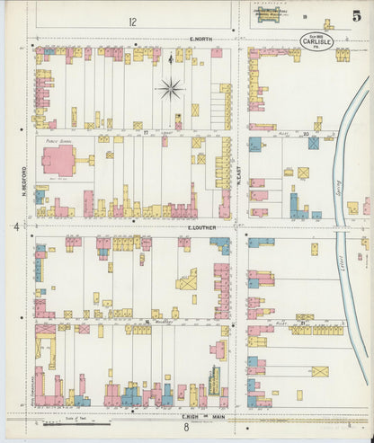 Sanborn Fire Insurance Map from Carlisle, Cumberland County, Pennsylvania (1902), Sheet #0005 - Historic Sanborn Fire Insurance Map Print, vintage old map wall art, antique decor, genealogy gift, Pennsylvania Pennsylvania map