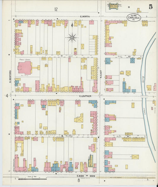 Sanborn Fire Insurance Map from Carlisle, Cumberland County, Pennsylvania (1902), Sheet #0005 - Historic Sanborn Fire Insurance Map Print, vintage old map wall art, antique decor, genealogy gift, Pennsylvania Pennsylvania map