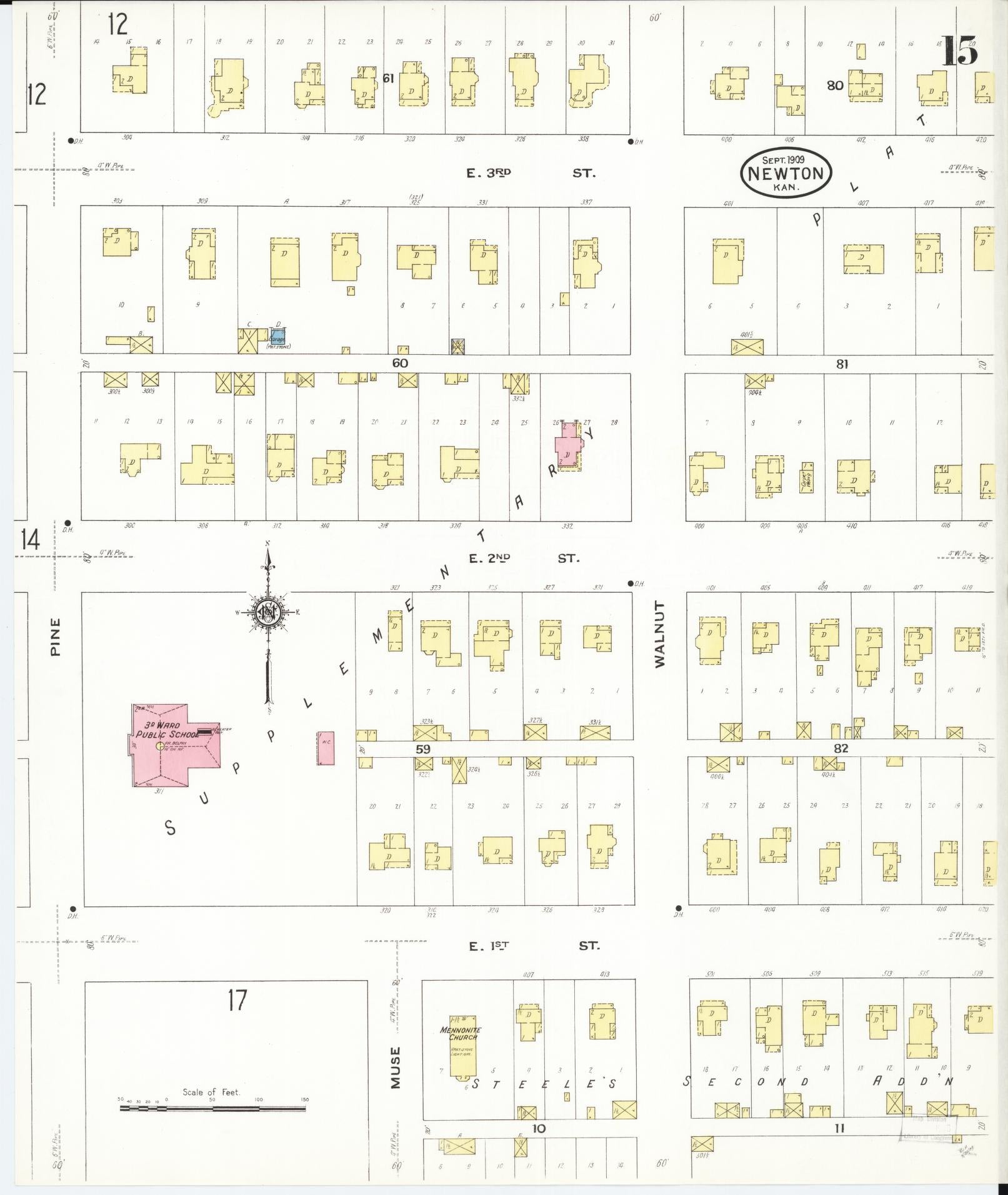 Sanborn Fire Insurance Map from Newton, Harvey County, Kansas (1909), Sheet #0015 - Complete Map Set gallery image, historic Sanborn map, vintage wall art, Kansas Kansas