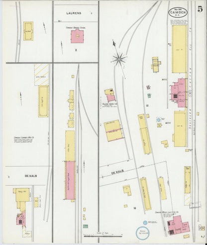 Sanborn Fire Insurance Map from Camden, Kershaw County, South Carolina (1905), Sheet #0005 - Complete Map Set gallery image, historic Sanborn map, vintage wall art, South Carolina South Carolina
