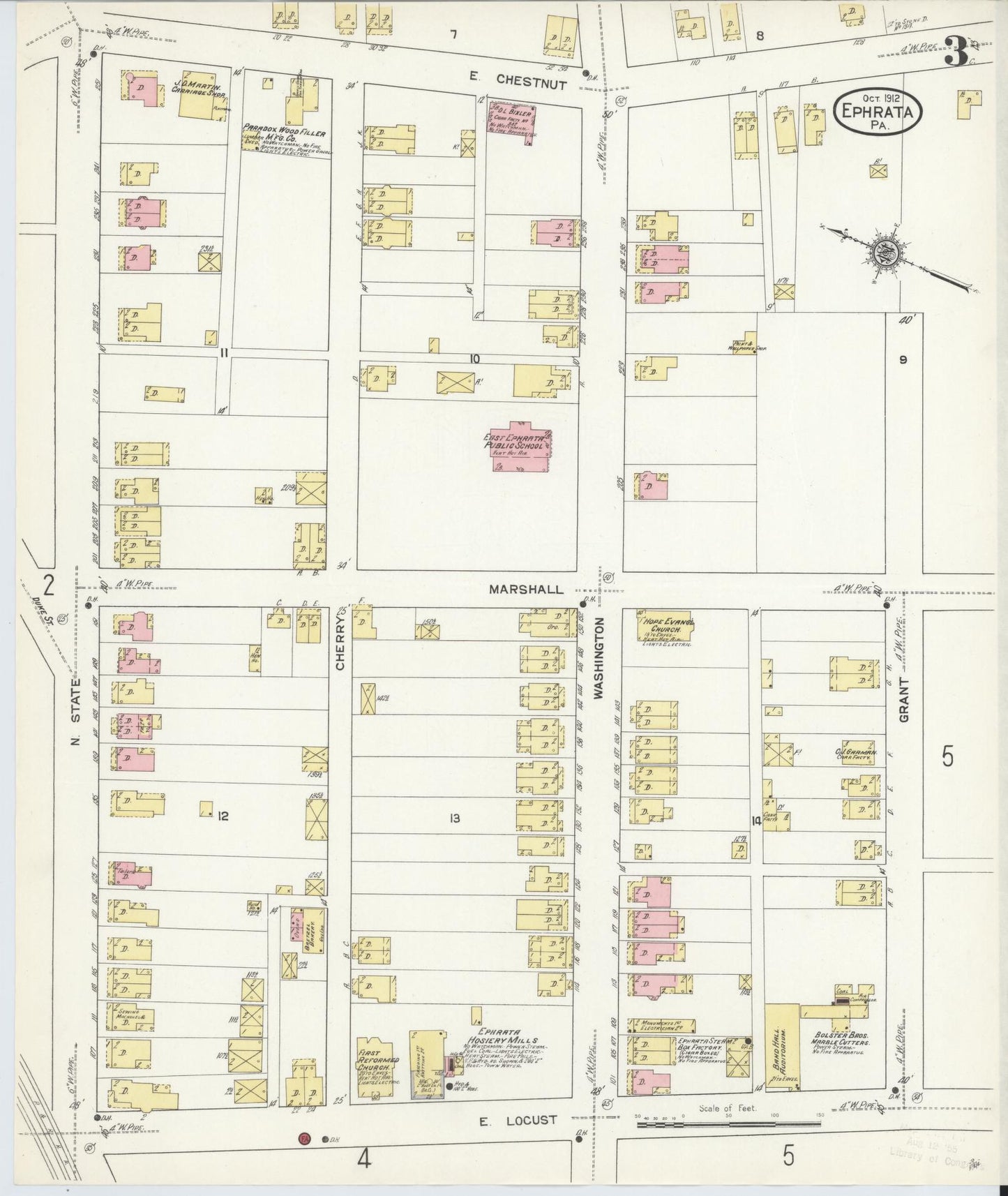 Sanborn Fire Insurance Map from Ephrata, Lancaster County, Pennsylvania (1912), Sheet #0003 - Historic Sanborn Fire Insurance Map Print, vintage old map wall art, antique decor, genealogy gift, Pennsylvania Pennsylvania map