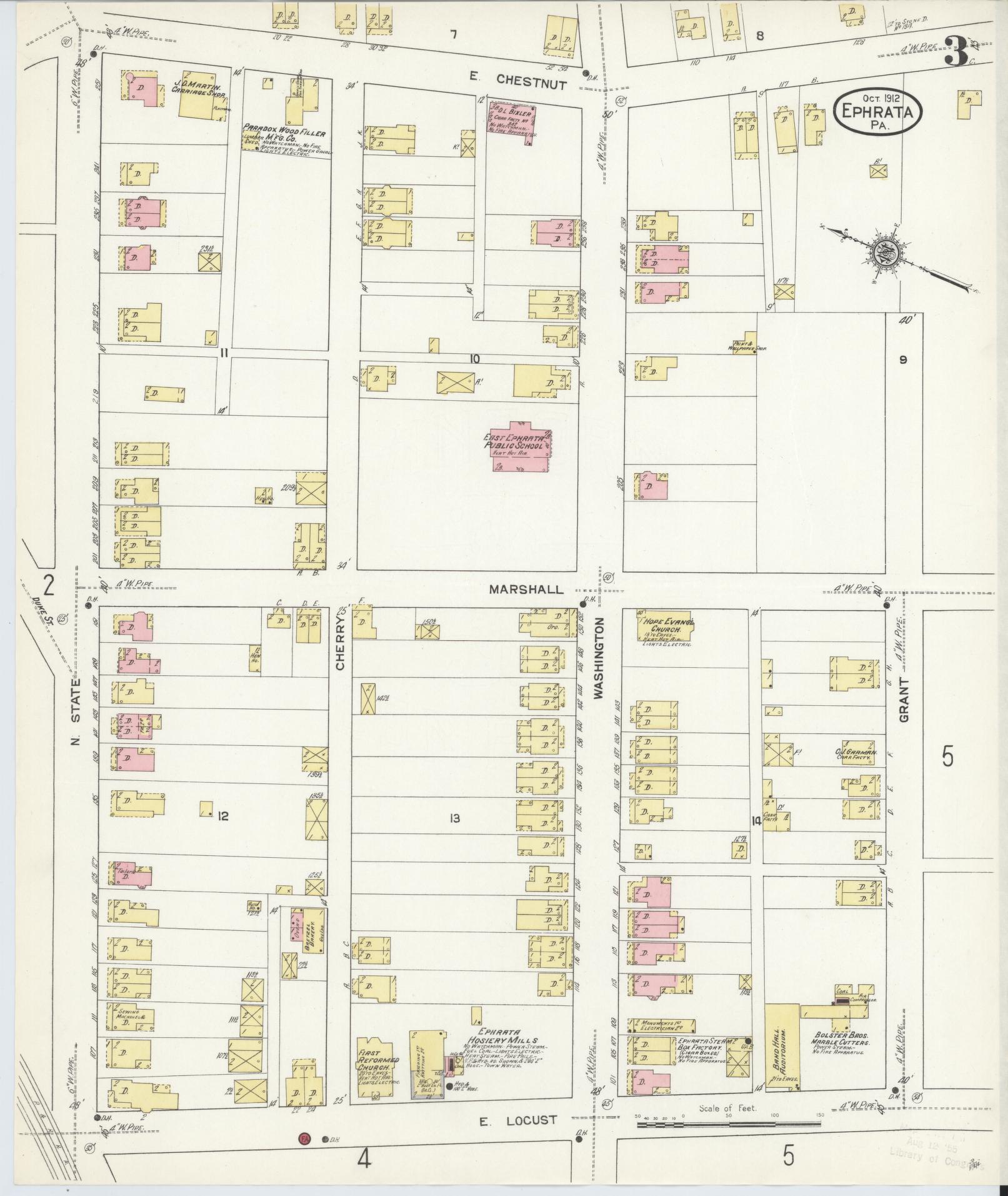 Sanborn Fire Insurance Map from Ephrata, Lancaster County, Pennsylvania (1912), Sheet #0003 - Historic Sanborn Fire Insurance Map Print, vintage old map wall art, antique decor, genealogy gift, Pennsylvania Pennsylvania map