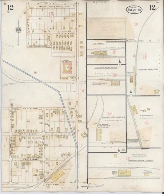 Sanborn Fire Insurance Map from Palmetto, Manatee County, Florida (1944), Sheet #0012 - Historic Sanborn Fire Insurance Map Print, vintage old map wall art, antique decor, genealogy gift, Florida Florida map