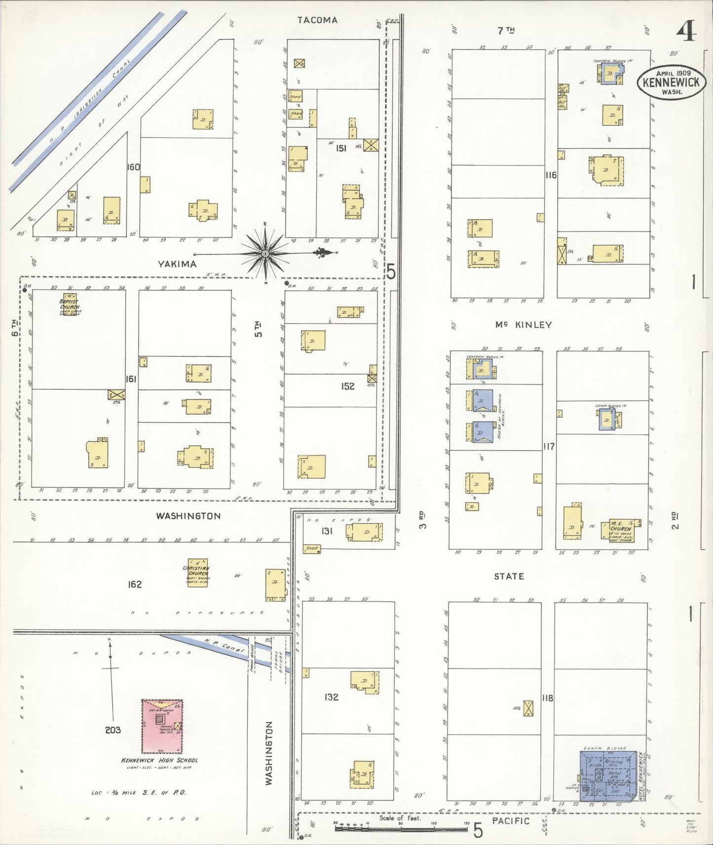 Sanborn Fire Insurance Map from Kennewick, Benton County, Washington (1909), Sheet #0008 - Complete Map Set gallery image, historic Sanborn map, vintage wall art, Washington Washington